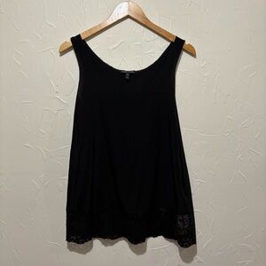 Eileen Fisher black 100% silk lace hem detail tunic tank top (XS)